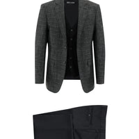 Black 7 Drop Slim Fit Linen Suit with Vest