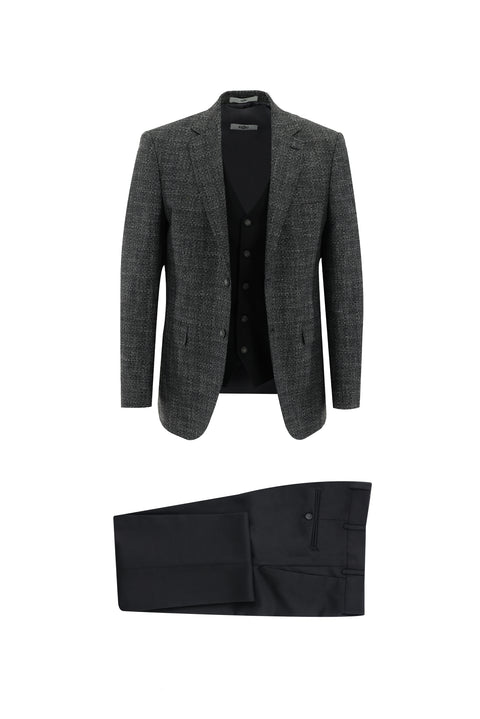 Black 7 Drop Slim Fit Linen Suit with Vest