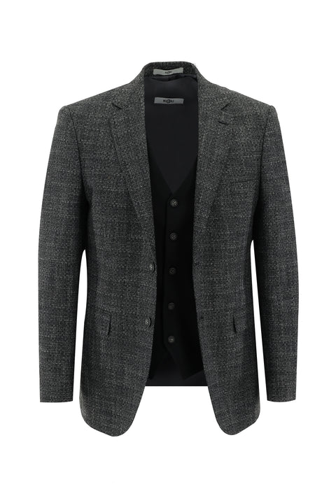 Black 7 Drop Slim Fit Linen Suit with Vest