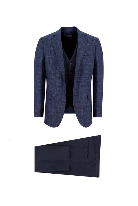 Dark Navy 6 Drop Regular Fit Linen Suit with Vest
