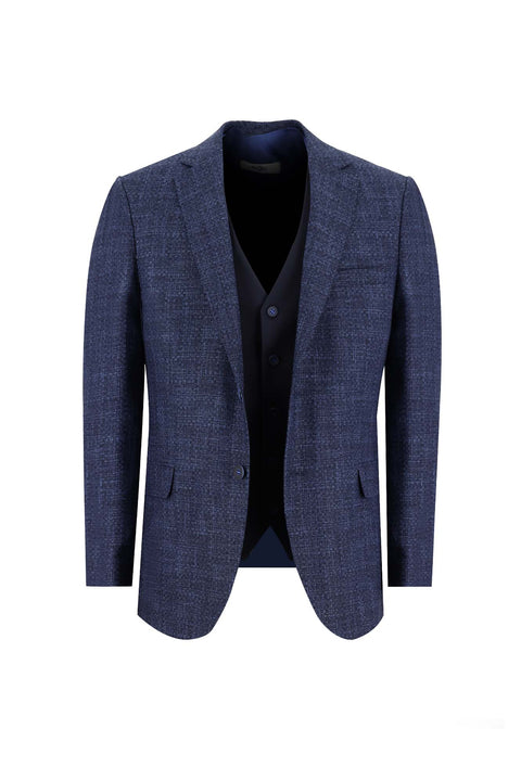 Dark Navy 6 Drop Regular Fit Linen Suit with Vest