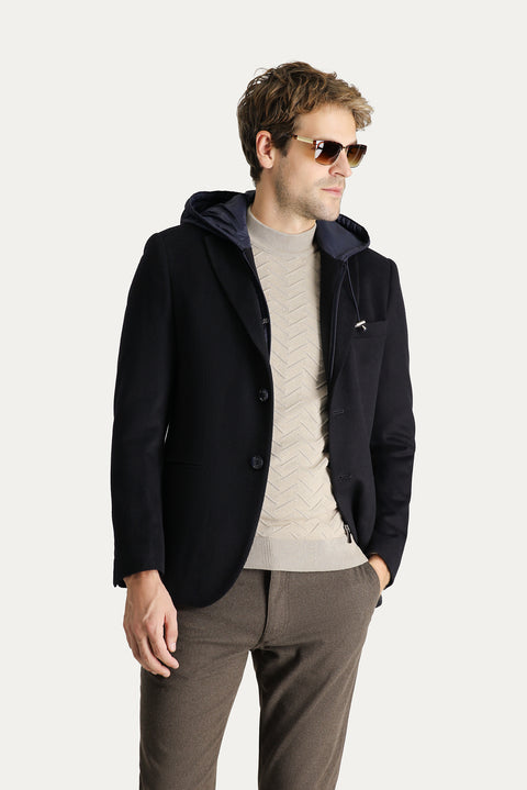 Black Navy 6 Drop Regular Fit Hooded Fleece Detachable Insole Jacket
