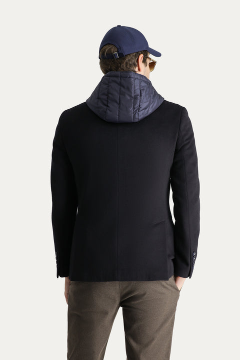 Black Navy 6 Drop Regular Fit Hooded Fleece Detachable Insole Jacket