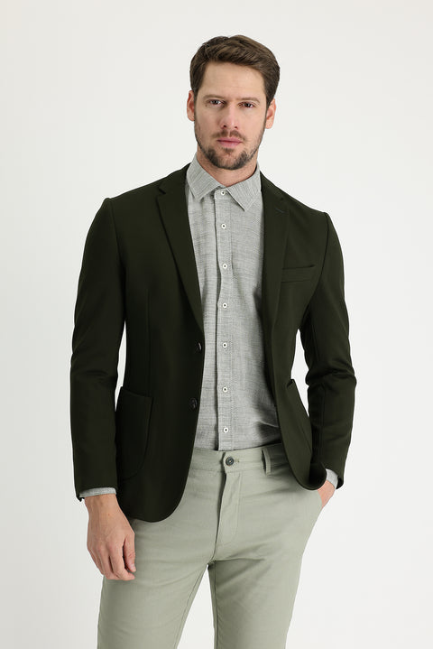 Orta Haki 7 Drop Super Slim Fit Eksra Dar Kesim Fit Ceket