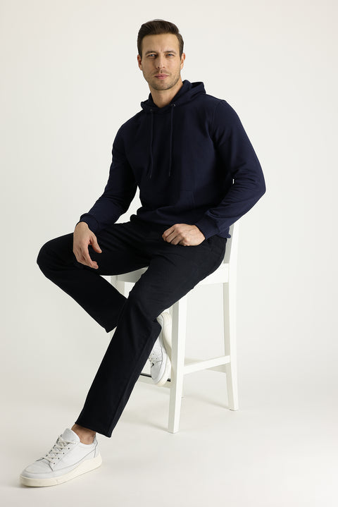 Black Relaxed Fit Patterned Stretchy Canvas / Chino Pants