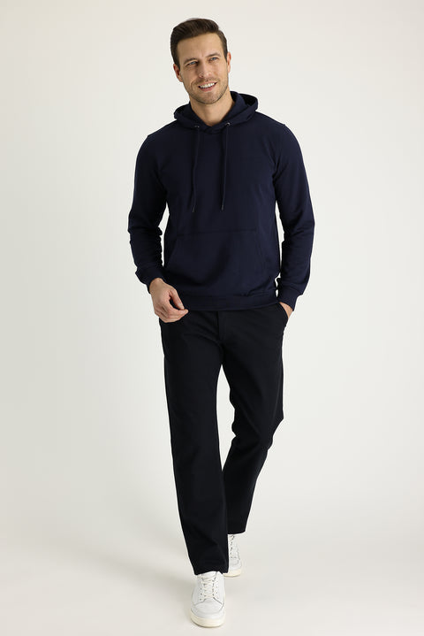 Black Slim Fit Narrow Cut Patterned Lycra Canvas / Chino Trousers