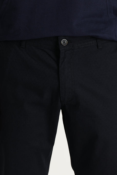 Men's Black Regular Fit Standard Cut Patterned Lycra Canvas / Chino Trousers