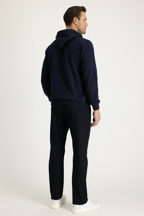 Black Relaxed Fit Patterned Stretchy Canvas / Chino Pants