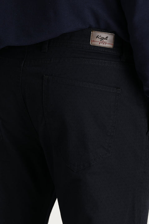 Men's Black Regular Fit Standard Cut Patterned Lycra Canvas / Chino Trousers