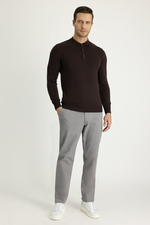 Medium Gray Relaxed Fit Patterned Lycra Canvas / Chino Trousers