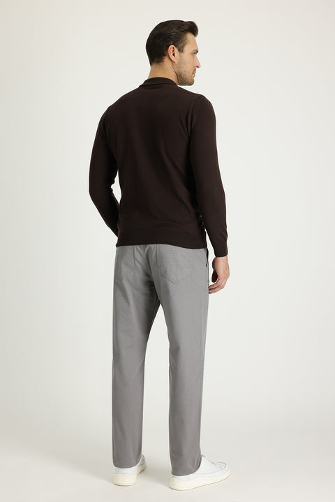 Medium Gray Relaxed Fit Patterned Lycra Canvas / Chino Trousers