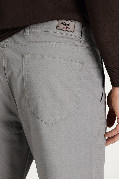 Medium Gray Relaxed Fit Patterned Lycra Canvas / Chino Trousers