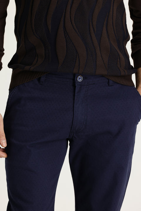 Light Blue Slim Fit Patterned Lycra Canvas / Chino Trousers