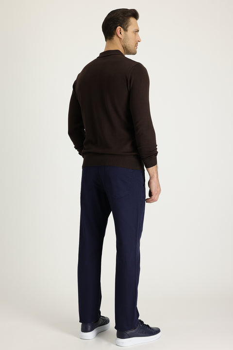 Light Blue Slim Fit Patterned Lycra Canvas / Chino Trousers