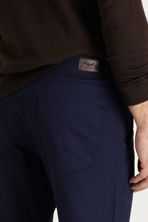 Light Blue Slim Fit Patterned Lycra Canvas / Chino Trousers