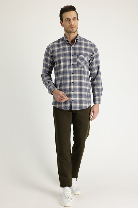 Orta Haki Regular Fit Standart Kesim Likralı Kanvas / Chino Pantolon