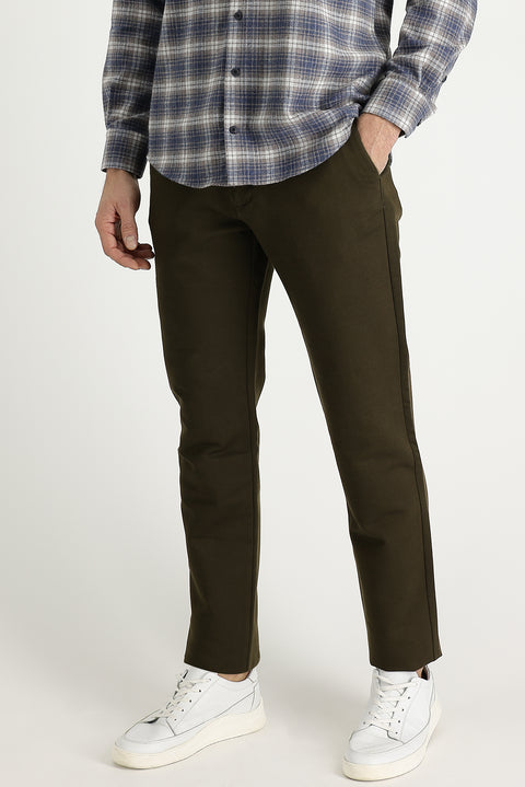 Orta Haki Regular Fit Standart Kesim Likralı Kanvas / Chino Pantolon