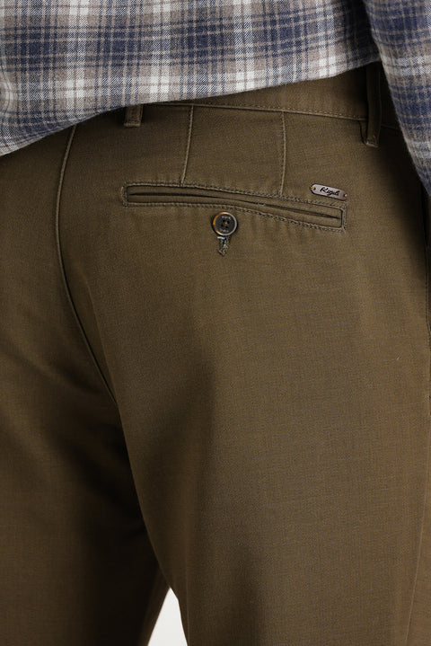 Mid Mink Regular Fit Standard Cut Lycra Canvas / Chino Trousers