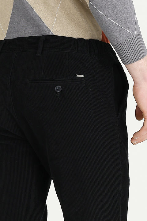 Siyah Slim Fit Dar Kesim Likralı Kadife Pantolon