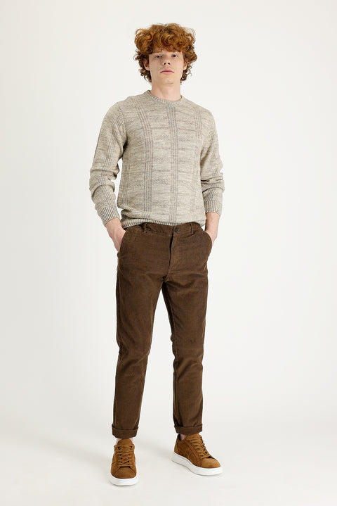 Light Brown Slim Fit Stretch Velvet Trousers