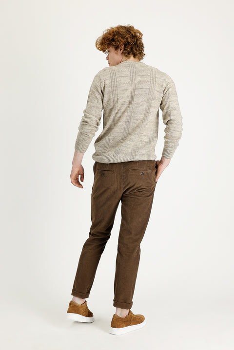 Light Brown Slim Fit Stretch Velvet Trousers