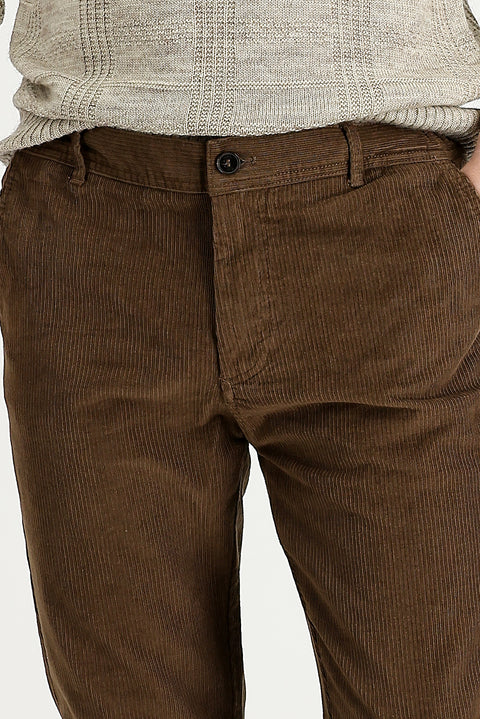 Light Brown Slim Fit Stretch Velvet Trousers