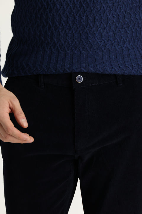 Dark Navy Relaxed Fit Stretchy Corduroy Trousers