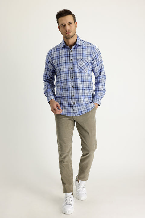 Mid-Beige Regular Fit Standard Cut Stretch Corduroy Trousers