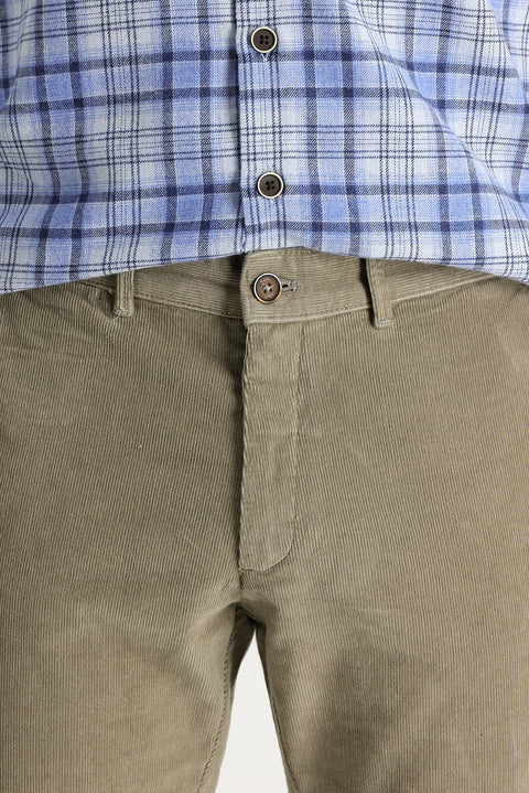 Mid-Beige Regular Fit Standard Cut Stretch Corduroy Trousers