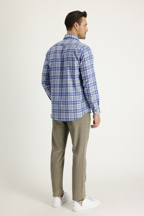 Mid-Beige Regular Fit Standard Cut Stretch Corduroy Trousers
