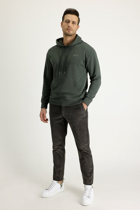 Mid Khaki Regular Fit Standard Cut Lycra Velvet Trousers