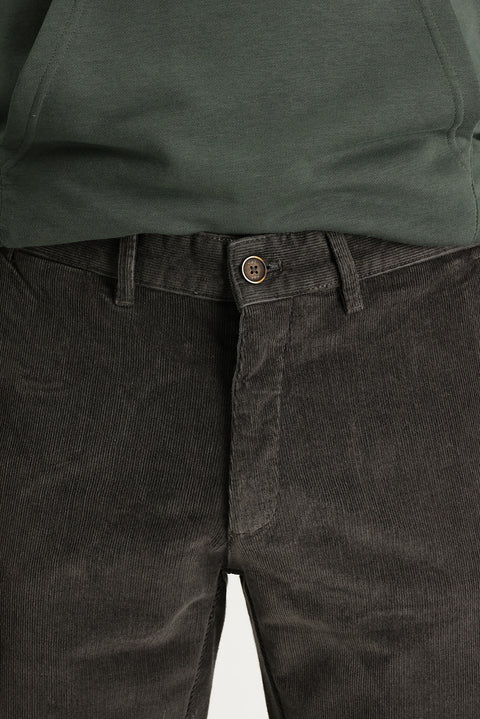 Mid Khaki Regular Fit Standard Cut Lycra Velvet Trousers