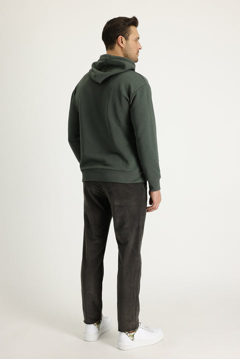 Mid Khaki Regular Fit Standard Cut Lycra Velvet Trousers