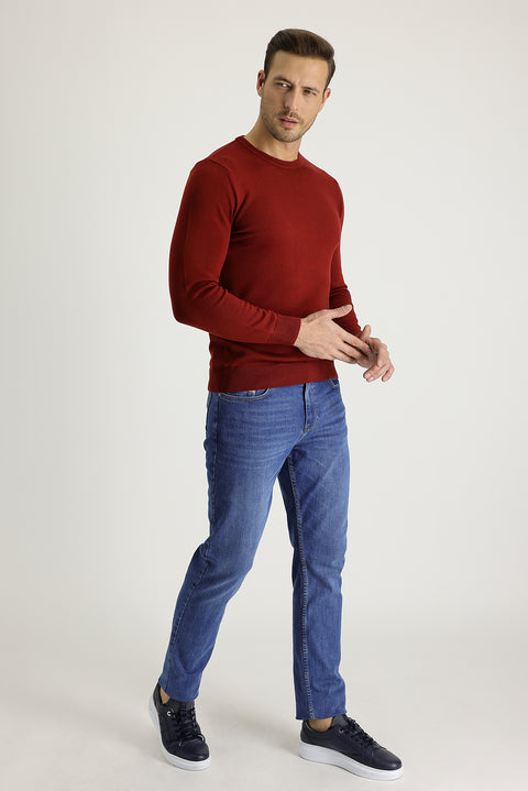 Dark Blue Regular Fit Standard Cut Lycra Denim Jeans