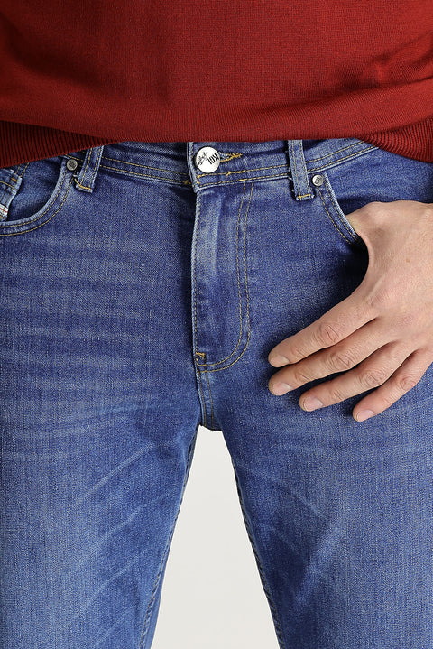 Dark Blue Regular Fit Standard Cut Lycra Denim Jeans