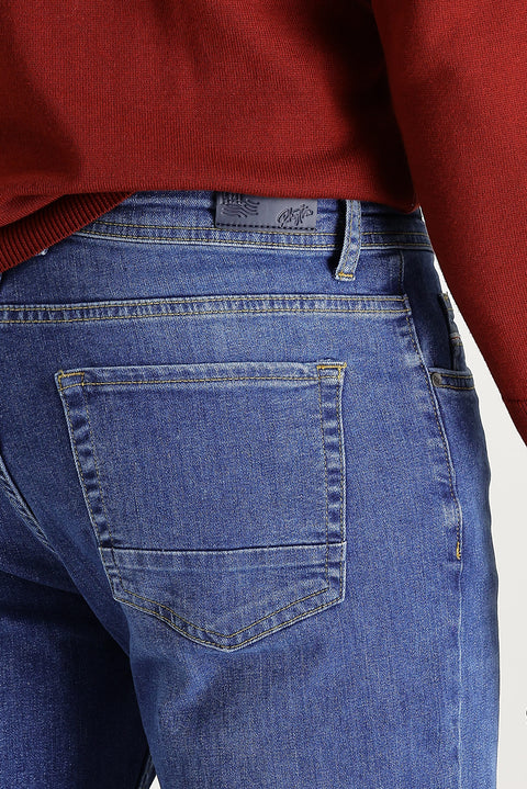 Dark Blue Regular Fit Standard Cut Lycra Denim Jeans