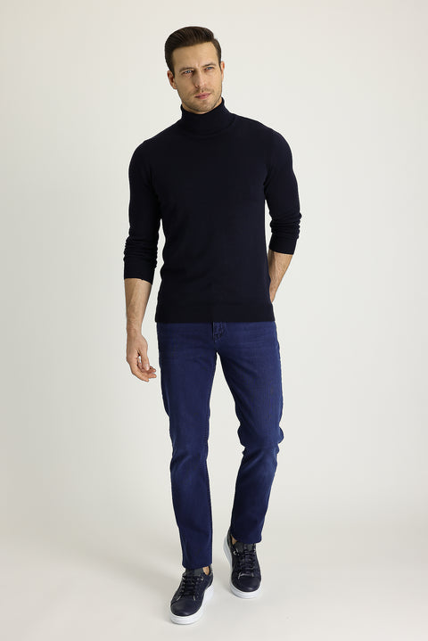 Medium Dark Blue Slim Fit Stretch Denim Pants