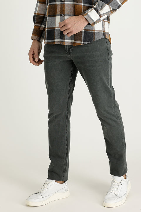Orta Haki Regular Fit Standart Kesim Likralı Denim Pantolon