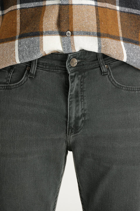 Orta Haki Regular Fit Standart Kesim Likralı Denim Pantolon
