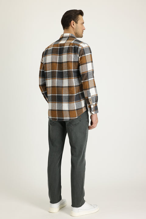 Orta Haki Regular Fit Standart Kesim Likralı Denim Pantolon