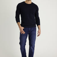 Mid-Dark Blue Regular Fit Standard Cut Lycra Denim Pants