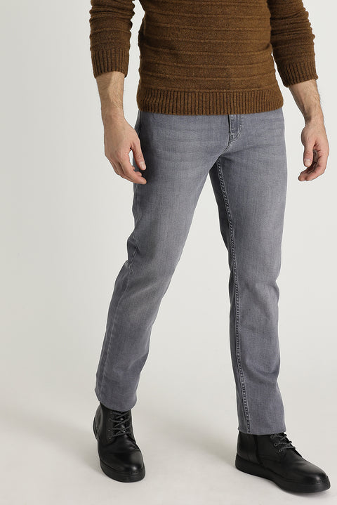 Orta Gri Slim Fit Dar Kesim Likralı Denim Pantolon