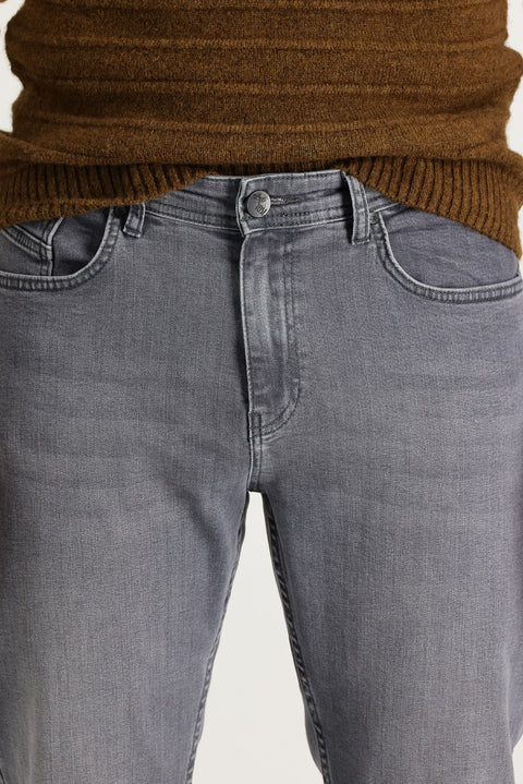 Orta Gri Slim Fit Dar Kesim Likralı Denim Pantolon