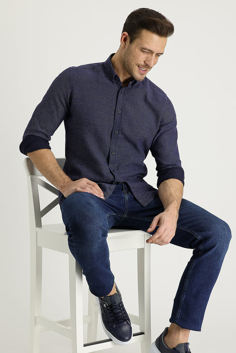 Medium Dark Blue Slim Fit Stretch Denim Pants
