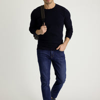 Orta Lacivert Slim Fit Dar Kesim Likralı Denim Pantolon