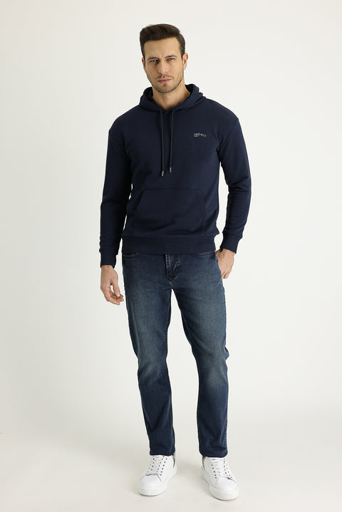 Dark Blue Regular Fit Standard Cut Lycra Denim Jeans