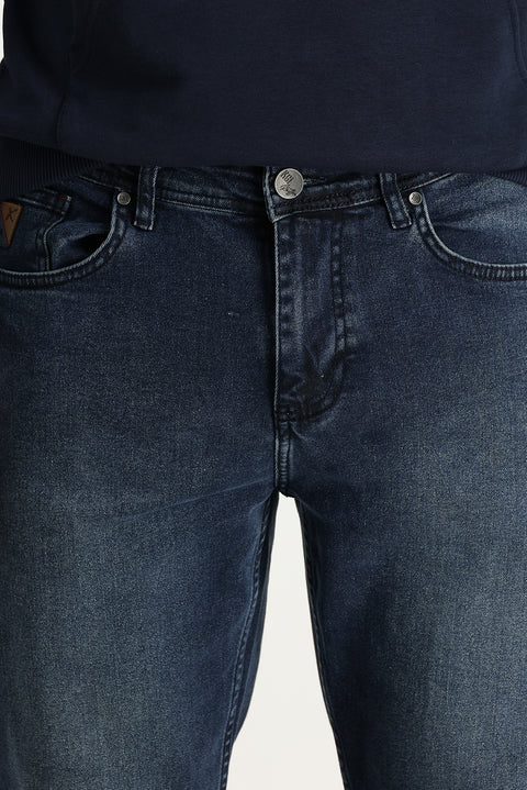 Dark Blue Regular Fit Standard Cut Lycra Denim Jeans