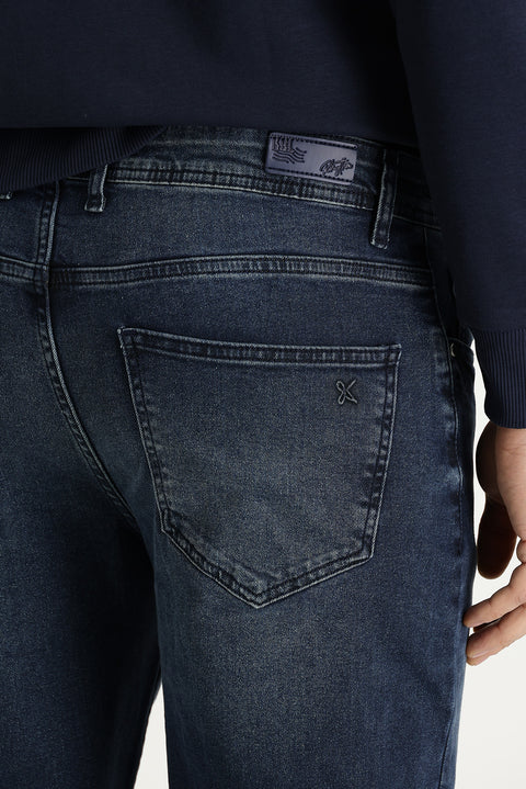 Dark Blue Regular Fit Standard Cut Lycra Denim Jeans