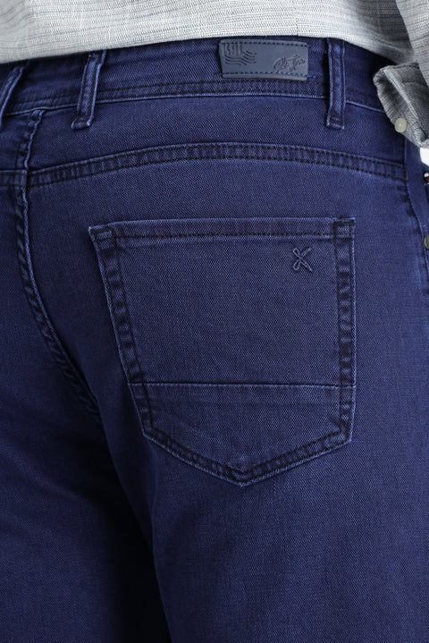 Dark Navy Regular Fit Standard Cut Lycra Denim Trousers
