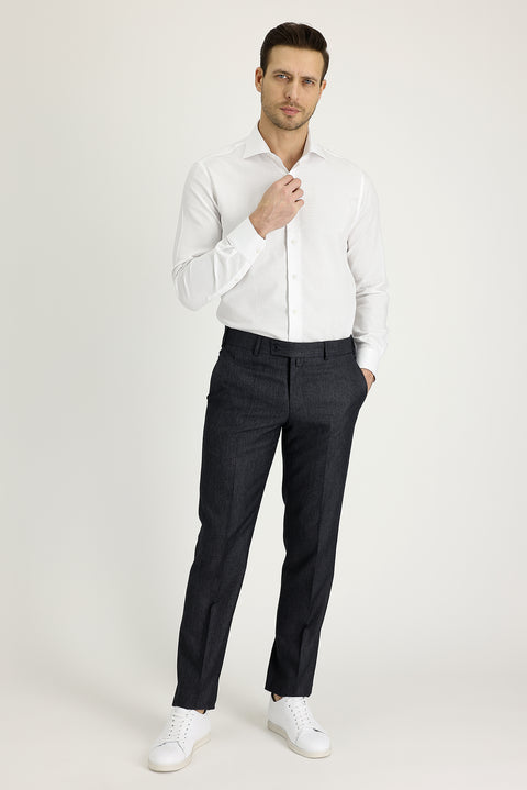 Koyu Füme 7 Drop Slim Fit Dar Kesim Klasik Desenli Kumaş Pantolon